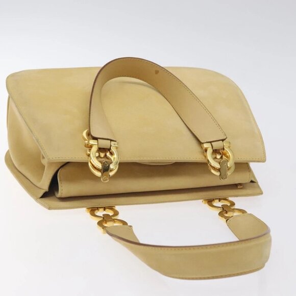 Salvatore Ferragamo Gancini Hand Bag Suede Beige Gold - Picture 6 of 16